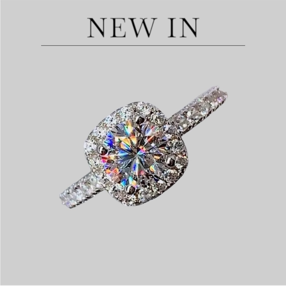 Silver Ring with White Zircon Solitaire  New with Tags